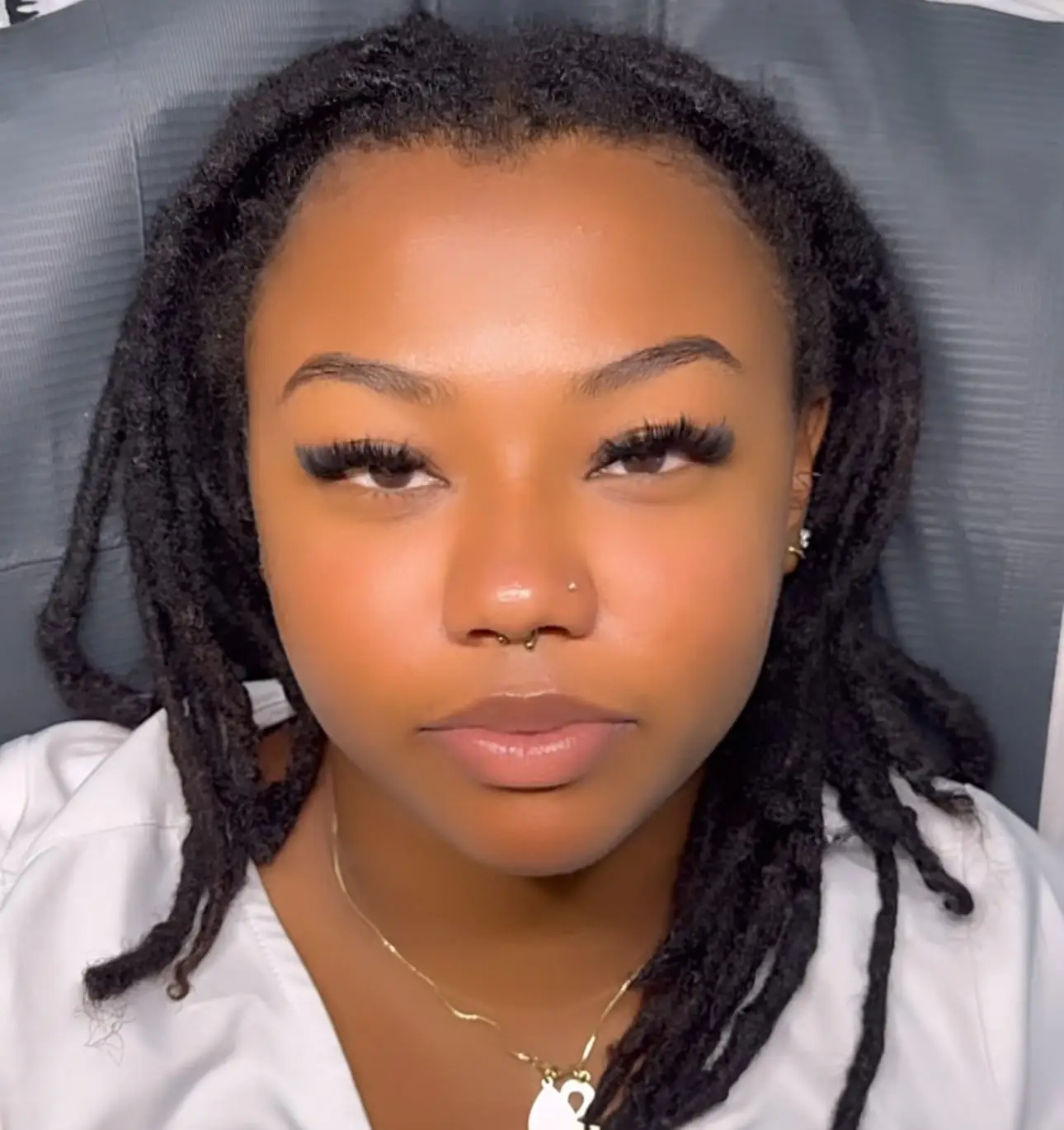 Client wearing a custom volume lash set